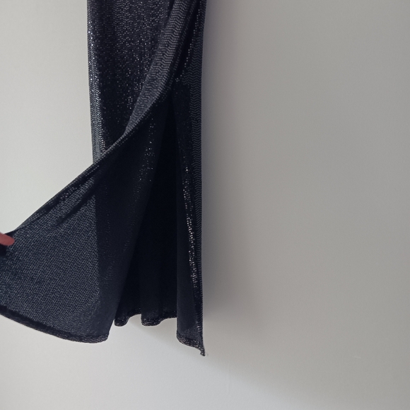 NEW Bebe Shiny Metallic Maxi Dress Spaghetti Strap Draped Neck Side Slit Medium - Picture 6 of 15